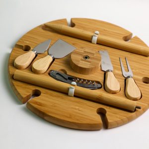 Bamboo Cheese Board & Knife Set with Wine Opener